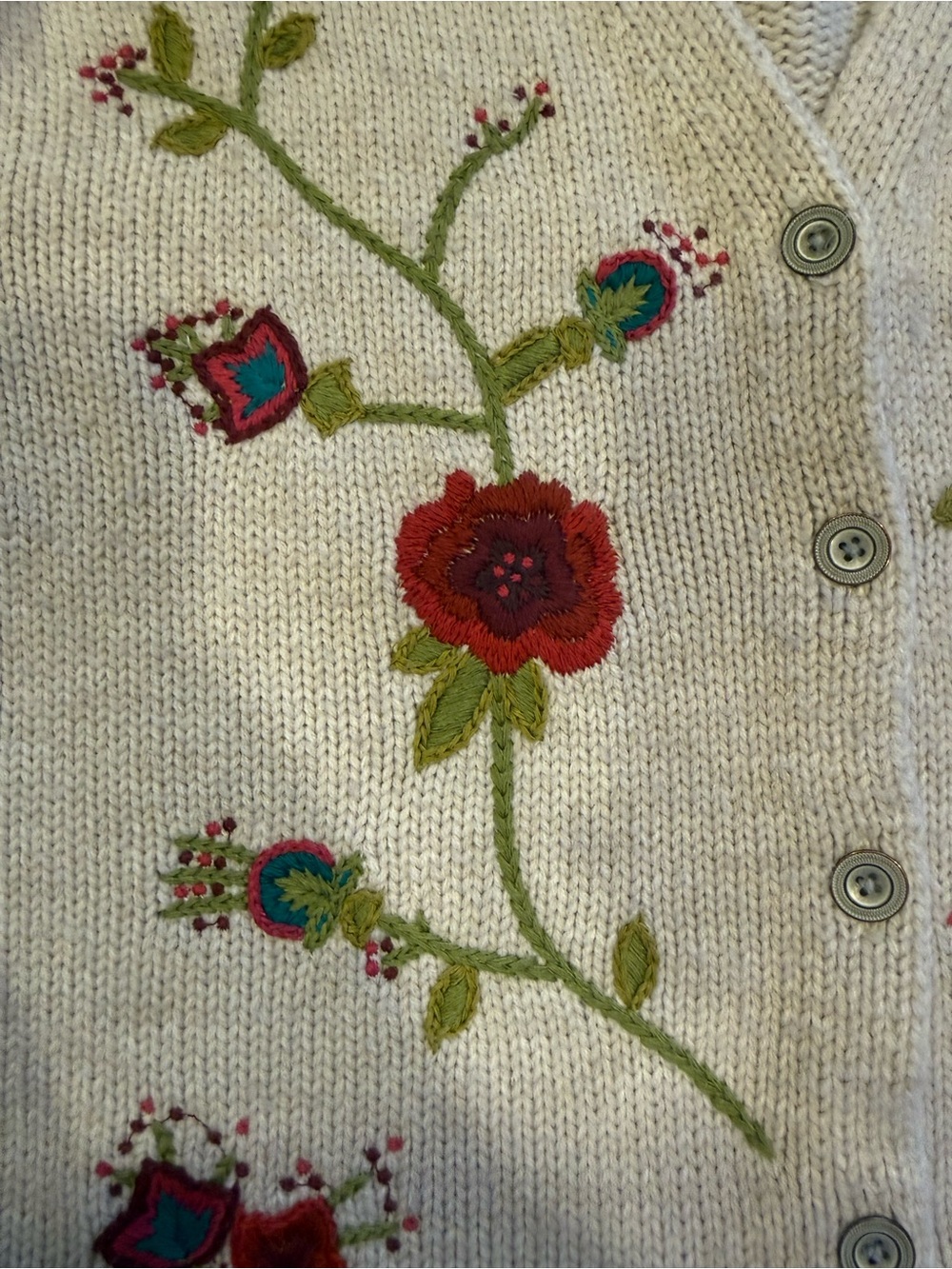 J. Jill Cream Cardigan with embroidered flowers and buttons - size M - Picture 2 of 10